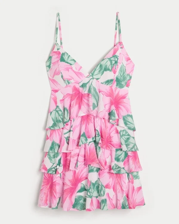 Mini sukienka babydoll z falbanami i dekoltem w szpic Mini sukienka babydoll z falbanami i dekoltem w szpic