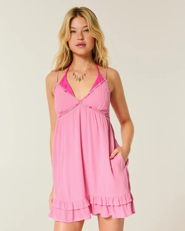 Mini sukienka babydoll z wykończeniem sznurkowym Mini sukienka babydoll z wykończeniem sznurkowym