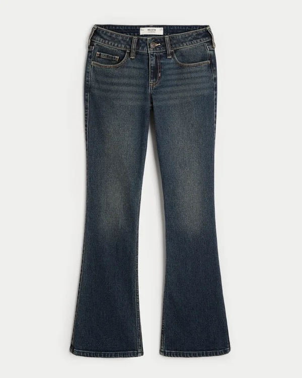 Niskie dżinsy bootcut z ciemnym praniem i haftem Niskie dżinsy bootcut z ciemnym praniem i haftem