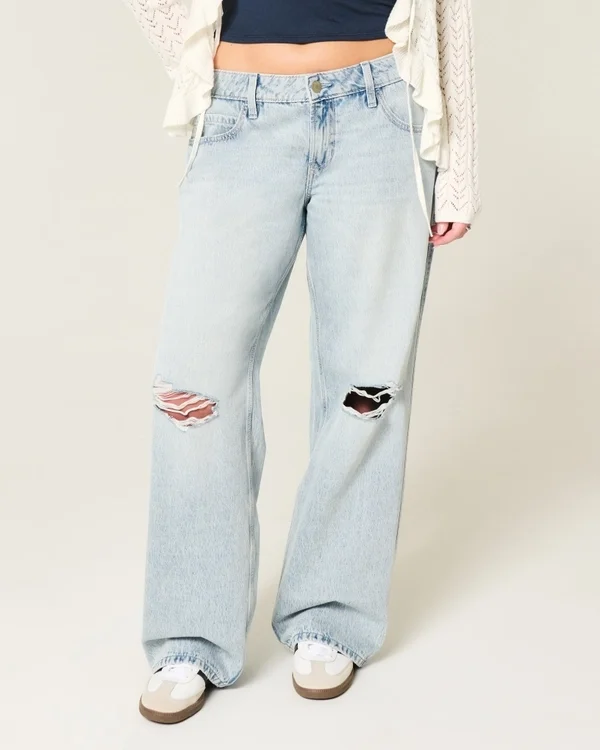 Niskie, podarte, jasne, luźne dżinsy Niskie, podarte, jasne, luźne dżinsy