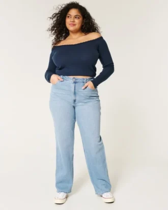 Obcisłe jeansy typu dad jeans z bardzo wysokim stanem i średnim odcieniem Obcisłe jeansy typu dad jeans z bardzo wysokim stanem i średnim odcieniem