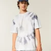 Okrągły kołnierzyk Gruba bawełniana koszulka z nadrukiem tie-dye Okrągły kołnierzyk Gruba bawełniana koszulka z nadrukiem tie-dye