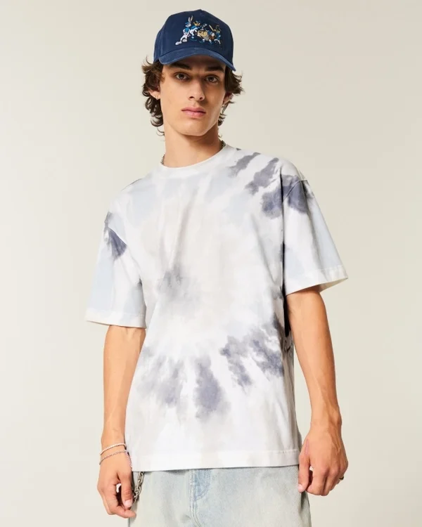 Okrągły kołnierzyk Gruba bawełniana koszulka z nadrukiem tie-dye Okrągły kołnierzyk Gruba bawełniana koszulka z nadrukiem tie-dye