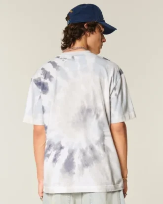 Okrągły kołnierzyk Gruba bawełniana koszulka z nadrukiem tie-dye Okrągły kołnierzyk Gruba bawełniana koszulka z nadrukiem tie-dye