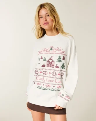 Oversize’owa bluza z golfem i nadrukiem zimowym Oversize’owa bluza z golfem i nadrukiem zimowym