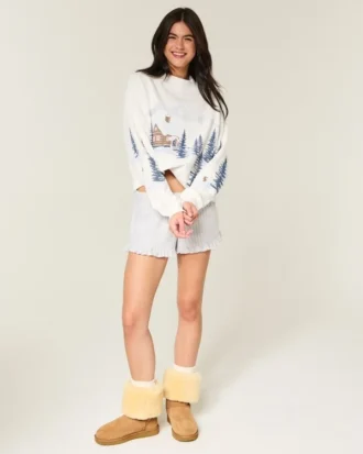 Oversize’owa bluza z golfem i nadrukiem zimowym Oversize’owa bluza z golfem i nadrukiem zimowym