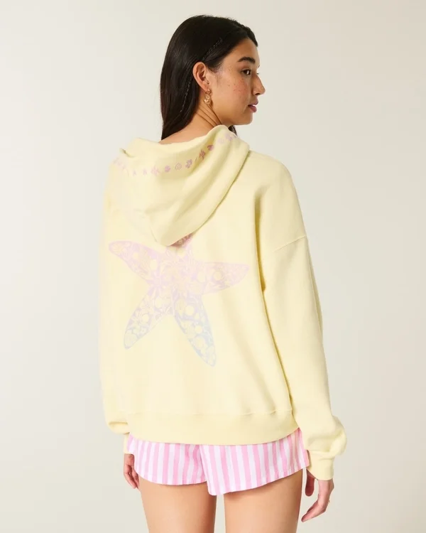 Oversize’owa bluza z kapturem i zamkiem błyskawicznym z nadrukiem rozgwiazdy Oversize’owa bluza z kapturem i zamkiem błyskawicznym z nadrukiem rozgwiazdy