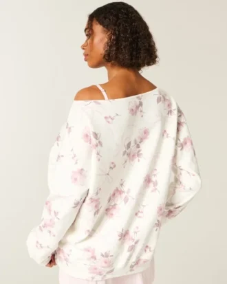 Oversize’owa bluza z odkrytymi ramionami i kwiatowym wzorem w kokardki