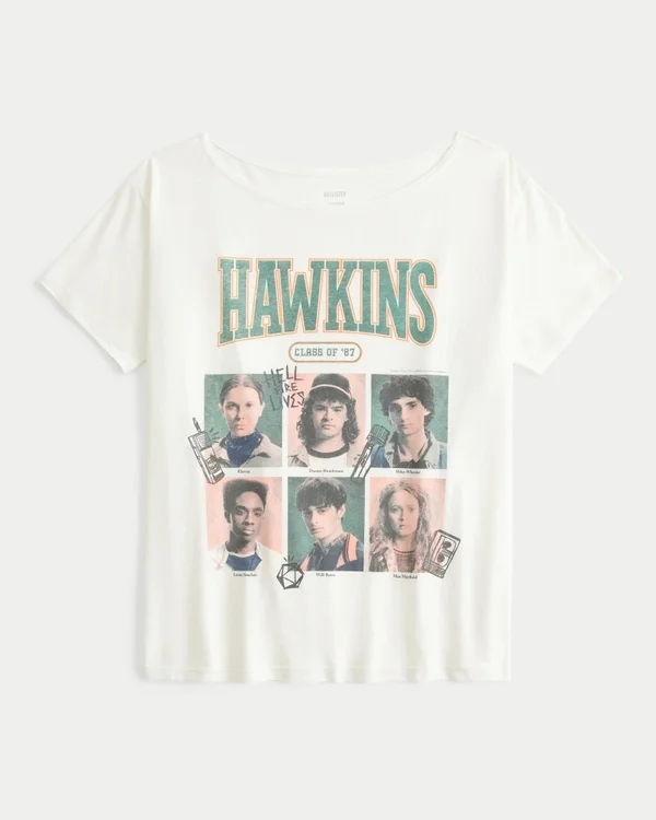 Oversize’owa koszulka z odkrytymi ramionami i nadrukiem Stranger Things Oversize’owa koszulka z odkrytymi ramionami i nadrukiem Stranger Things
