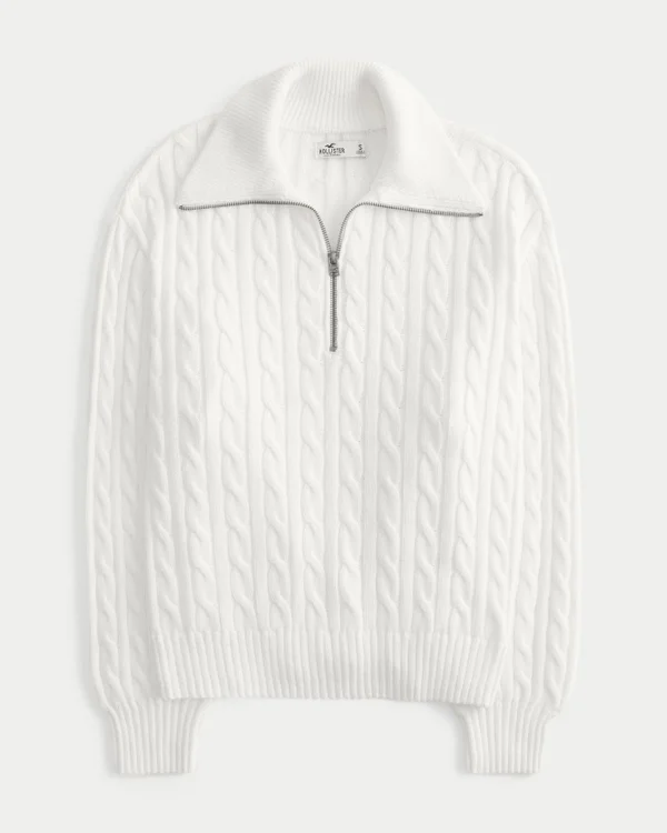 Oversize’owy sweter z półsuwakiem i splotem warkoczowym Oversize’owy sweter z półsuwakiem i splotem warkoczowym