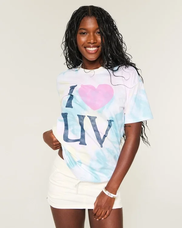 Oversized koszulka z nadrukiem Tie-Dye I Heart UV Oversized koszulka z nadrukiem Tie-Dye I Heart UV