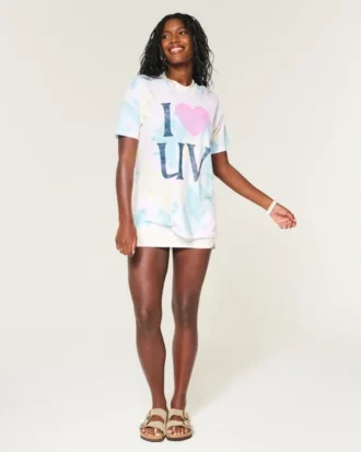 Oversized koszulka z nadrukiem Tie-Dye I Heart UV