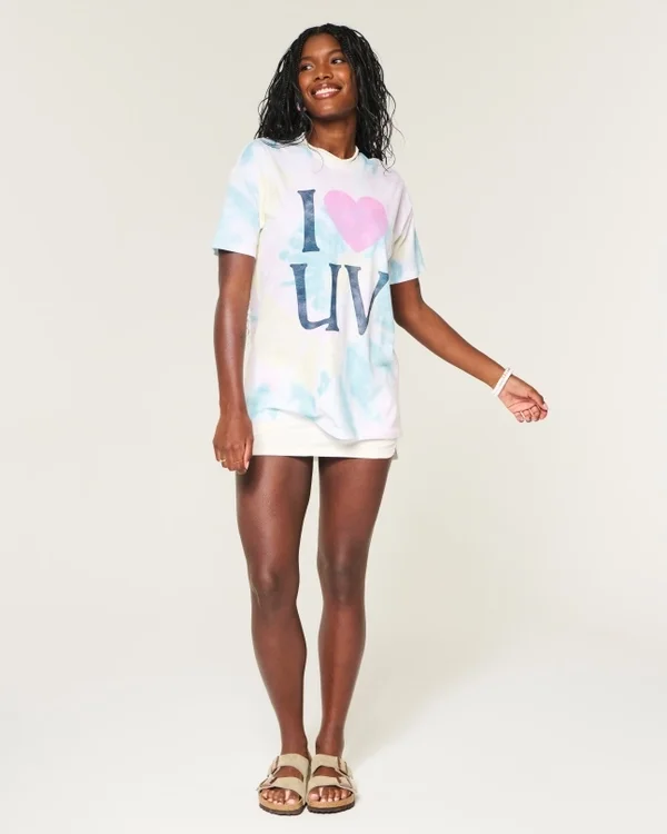 Oversized koszulka z nadrukiem Tie-Dye I Heart UV Oversized koszulka z nadrukiem Tie-Dye I Heart UV