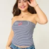 Ribbed Strapless Embroidered Cherry Tube Top Ribbed Strapless Embroidered Cherry Tube Top
