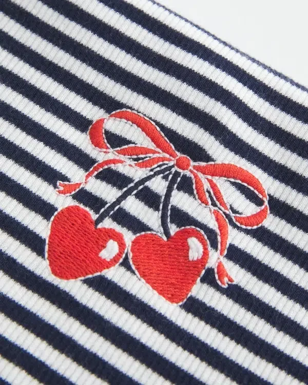 Ribbed Strapless Embroidered Cherry Tube Top Ribbed Strapless Embroidered Cherry Tube Top