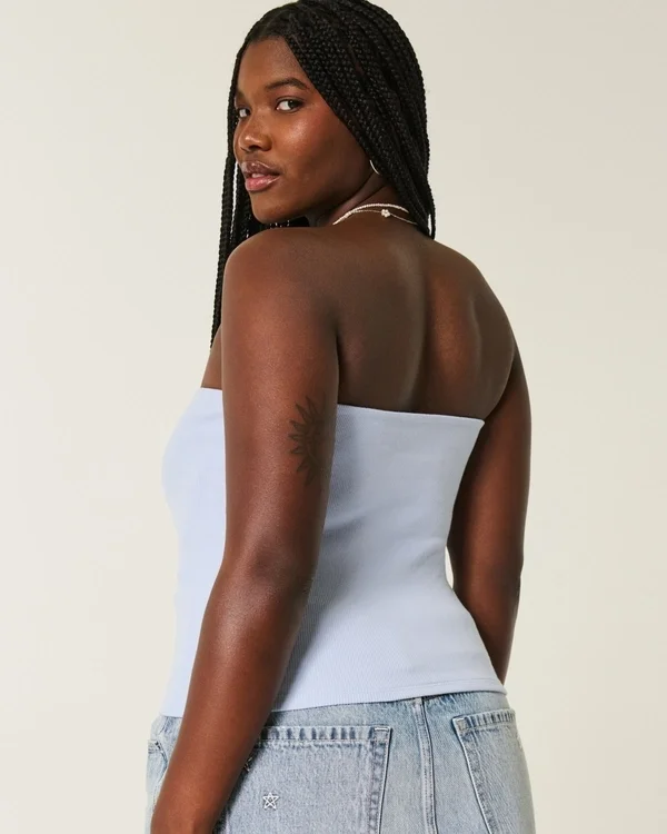 Ribbed Strapless Graphic Tube Top Ribbed Strapless Graphic Tube Top