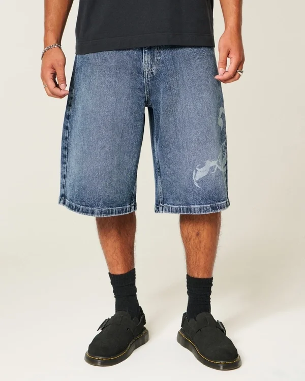 Skorpionowe graficzne super luźne szorty jeansowe Skorpionowe graficzne super luźne szorty jeansowe