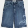 Skorpionowe graficzne super luźne szorty jeansowe Skorpionowe graficzne super luźne szorty jeansowe