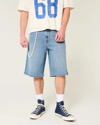 Spodenki jeansowe Super Baggy poniżej kolan, średni odcień