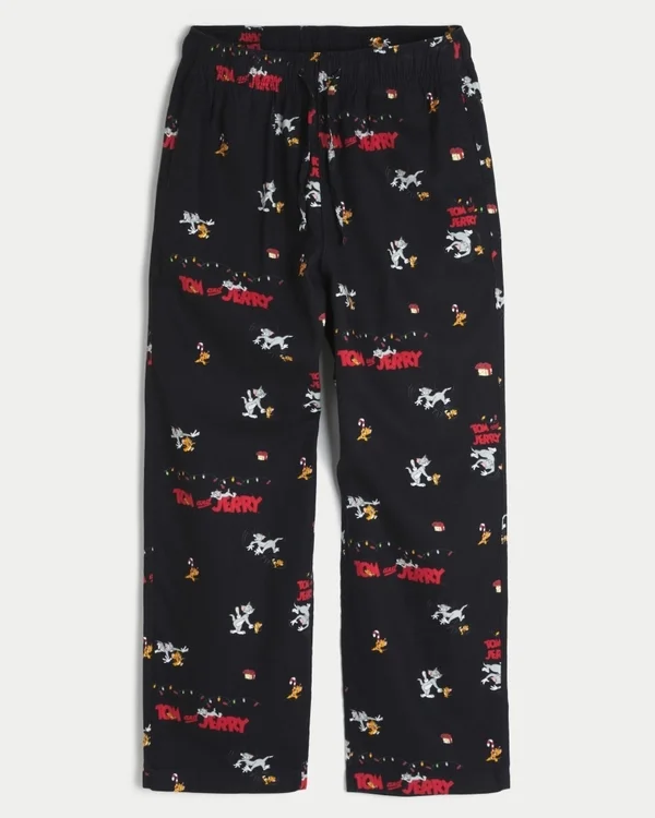 Spodnie piżamowe z flaneli z nadrukiem Tom i Jerry Spodnie piżamowe z flaneli z nadrukiem Tom i Jerry