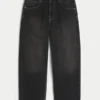 Sprane czarne jeansy skater baggy z haftowanym wężem Sprane czarne jeansy skater baggy z haftowanym wężem