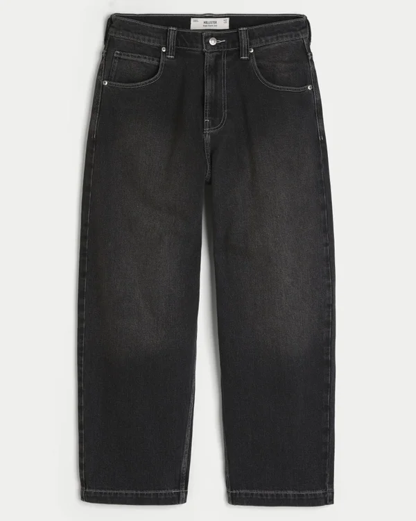 Sprane czarne jeansy skater baggy z haftowanym wężem Sprane czarne jeansy skater baggy z haftowanym wężem