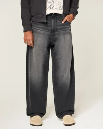 Sprane czarne jeansy skater baggy z nadrukiem