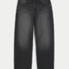 Sprane czarne jeansy skater baggy z nadrukiem Sprane czarne jeansy skater baggy z nadrukiem