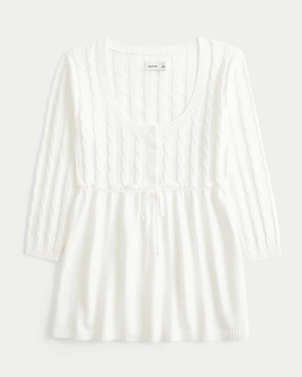 Sweter typu babydoll z dzianiny warkoczowej Sweter typu babydoll z dzianiny warkoczowej