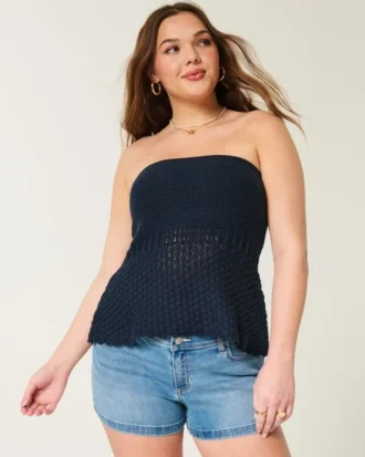 Sweter typu tube top w stylu szydełkowym