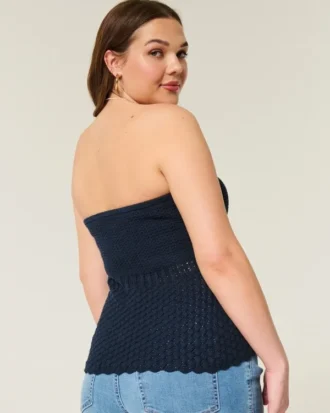 Sweter typu tube top w stylu szydełkowym