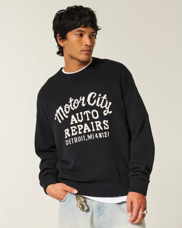 Sweter z nadrukiem Boxy Motor City Auto Repairs Sweter z nadrukiem Boxy Motor City Auto Repairs