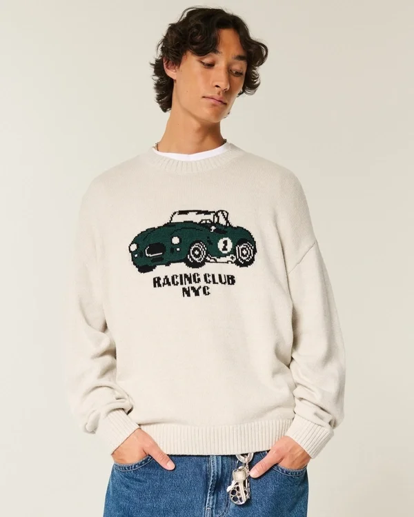 Sweter z nadrukiem Boxy Racing Graphic Crew Sweter z nadrukiem Boxy Racing Graphic Crew