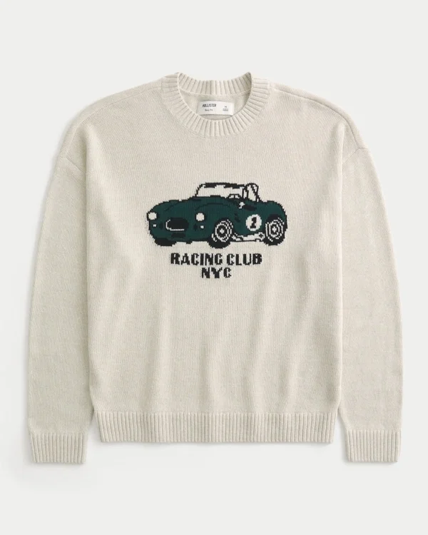 Sweter z nadrukiem Boxy Racing Graphic Crew Sweter z nadrukiem Boxy Racing Graphic Crew