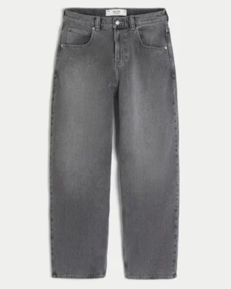Szare jeansy skater baggy z haftem i ćwiekami