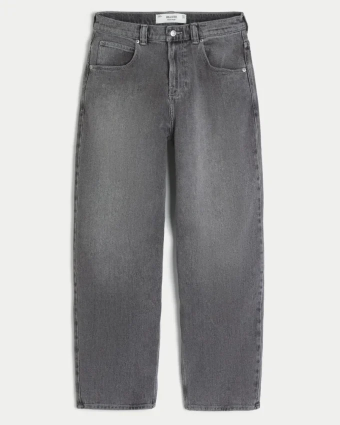 Szare jeansy skater baggy z haftem i ćwiekami Szare jeansy skater baggy z haftem i ćwiekami