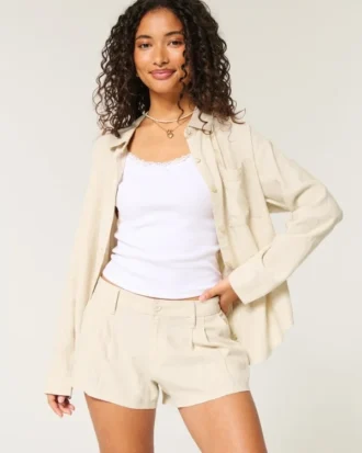 Szorty Hollister Livvy z mieszanki lnu, z niskim stanem, 3″