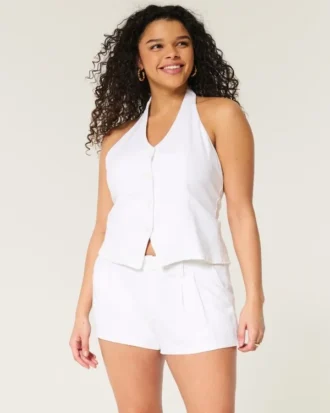 Szorty Hollister Livvy z mieszanki lnu, z niskim stanem, 3″