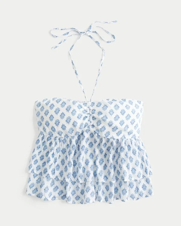 Warstwowa bluzka typu babydoll z wiązaniem na szyi Warstwowa bluzka typu babydoll z wiązaniem na szyi