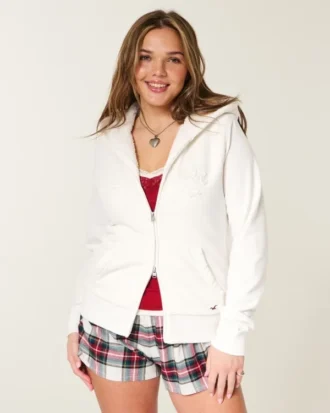 Świąteczna kolekcja Sherpa-Lined Zip-Up Logo Graphic Hoodie