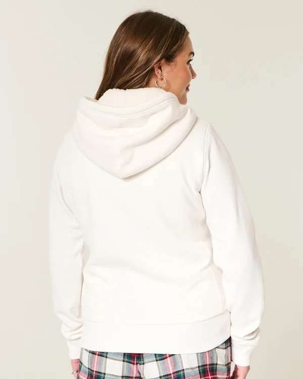 Świąteczna kolekcja Sherpa-Lined Zip-Up Logo Graphic Hoodie Świąteczna kolekcja Sherpa-Lined Zip-Up Logo Graphic Hoodie