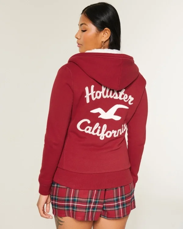 Świąteczna kolekcja Sherpa-Lined Zip-Up Logo Graphic Hoodie Świąteczna kolekcja Sherpa-Lined Zip-Up Logo Graphic Hoodie