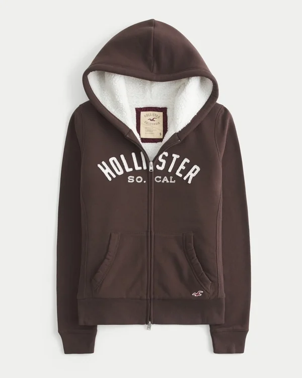 Świąteczna kolekcja Sherpa-Lined Zip-Up Logo Graphic Hoodie Świąteczna kolekcja Sherpa-Lined Zip-Up Logo Graphic Hoodie