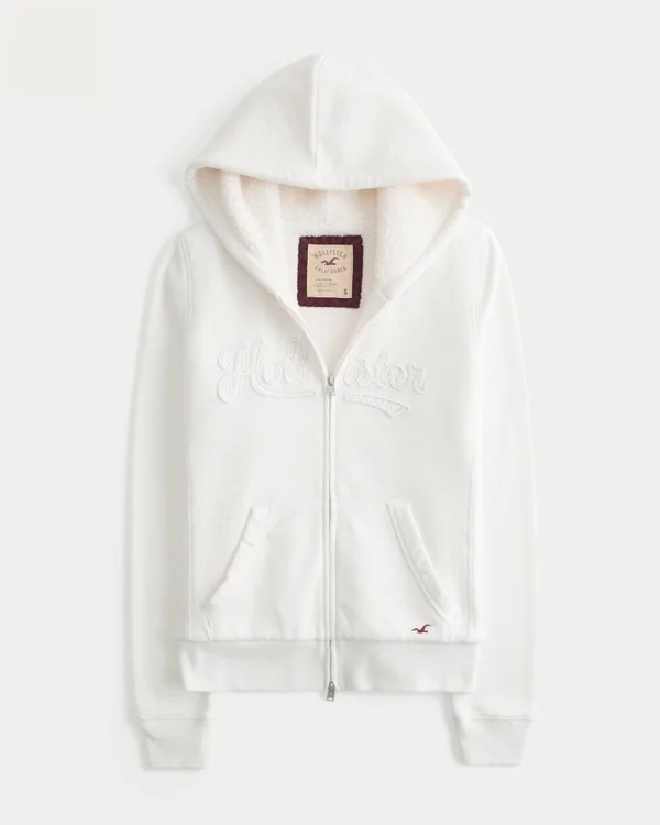 Świąteczna kolekcja Sherpa-Lined Zip-Up Logo Graphic Hoodie Świąteczna kolekcja Sherpa-Lined Zip-Up Logo Graphic Hoodie