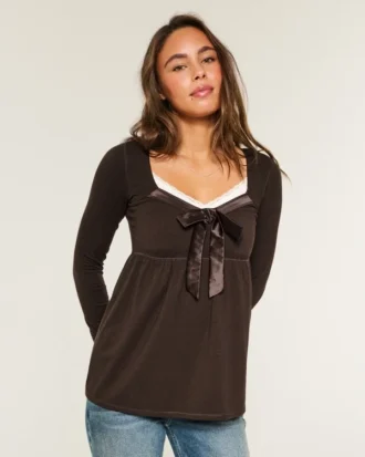 Świąteczna oferta Easy Satin Tie-Front Knit Babydoll Top