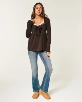 Świąteczna oferta Easy Satin Tie-Front Knit Babydoll Top