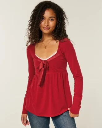 Świąteczna oferta Easy Satin Tie-Front Knit Babydoll Top