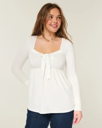 Świąteczna oferta Easy Satin Tie-Front Knit Babydoll Top