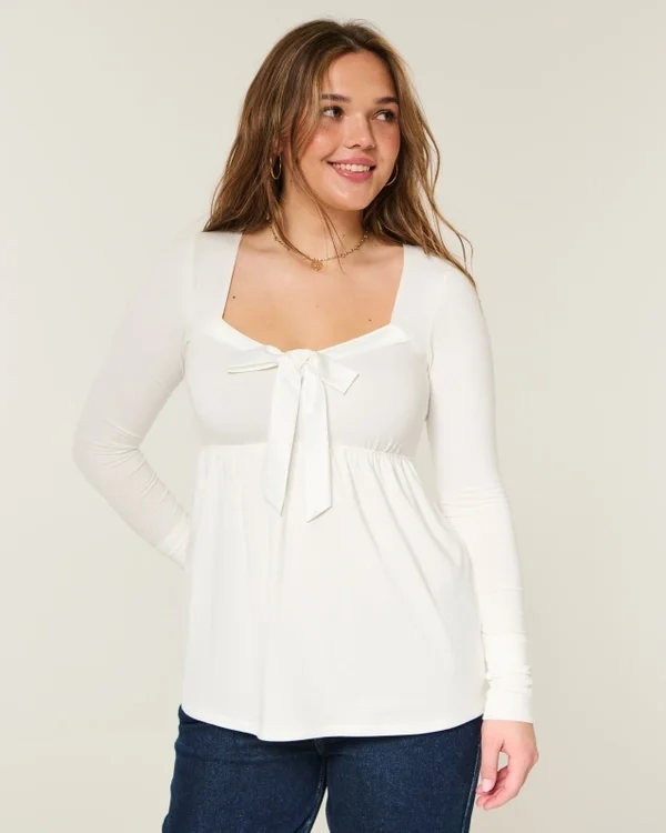 Świąteczna oferta Easy Satin Tie-Front Knit Babydoll Top Świąteczna oferta Easy Satin Tie-Front Knit Babydoll Top