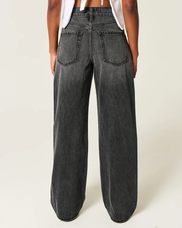 Wysokie, prane czarne jeansy baggy Wysokie, prane czarne jeansy baggy